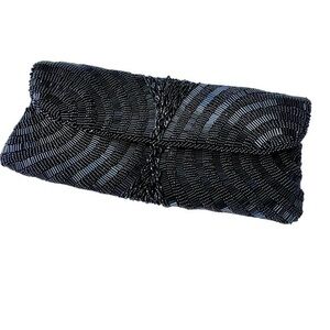 Mr. Ernest Vintage Women’s Elegant Black Beaded Clutch Gold Chain Crossbody Bag